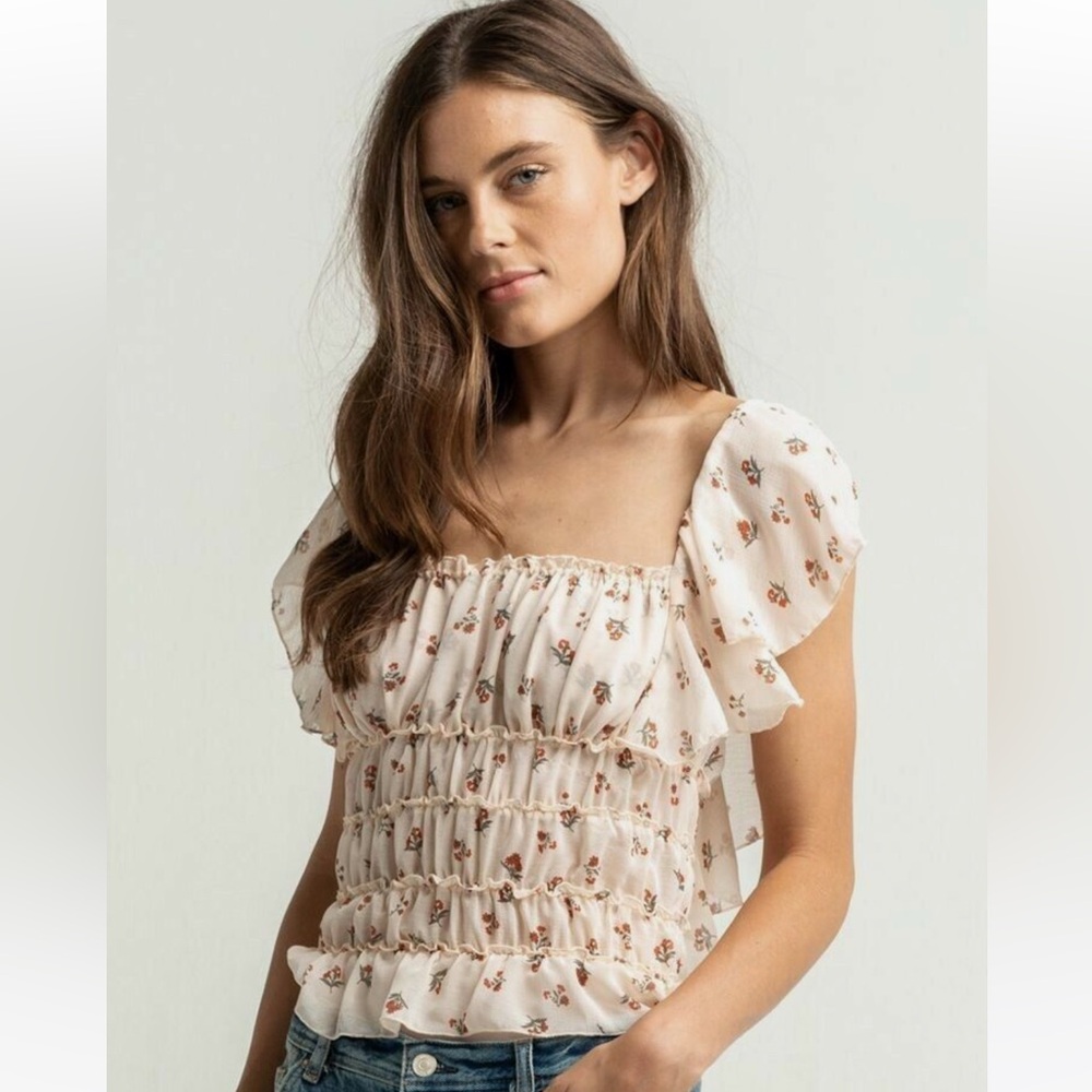 Free People Intimately Cream Floral Bodysuit, M